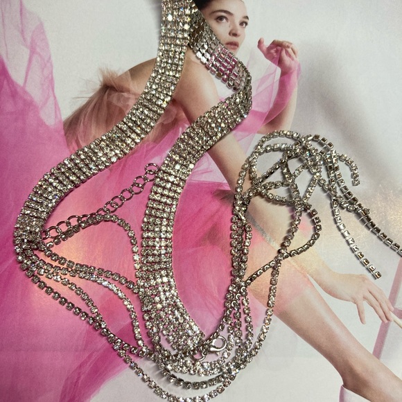 🌟 Silver Tine Rhinestone Long Necklace Choker - Picture 4 of 4